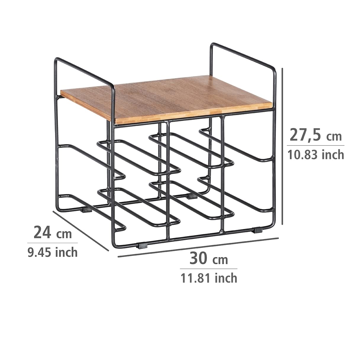 wenko-loft-weinregal-f-r-6-flaschen-bambus-schwarz-metall-30x27-5x24-cm-mit-abla image 4