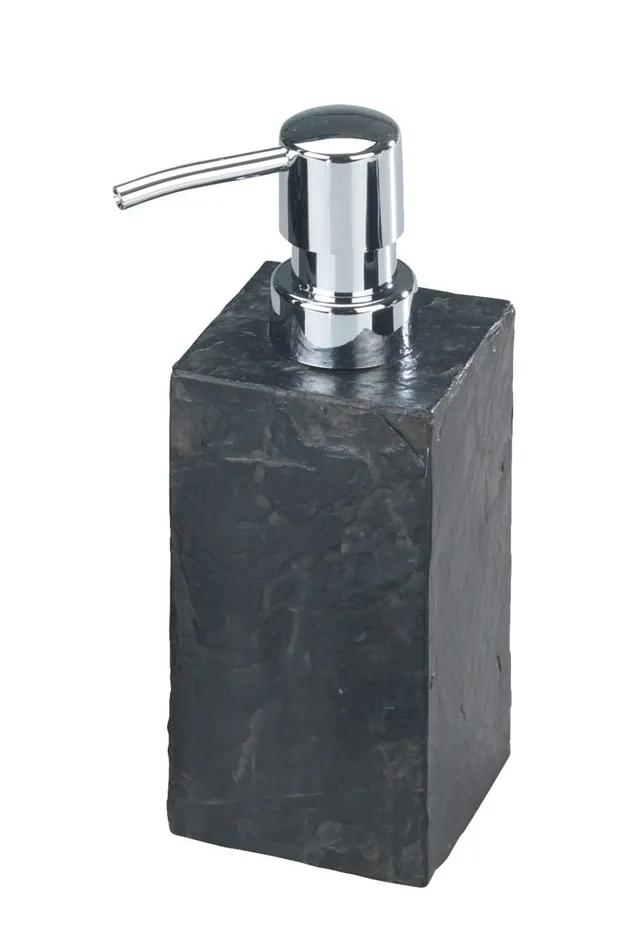 wenko-seifenspender-slate-rock-250-ml-polyresin-in-schiefer-optik-chrom image 1