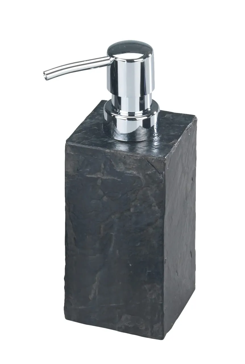 wenko-seifenspender-slate-rock-250-ml-polyresin-in-schiefer-optik-chrom image 1