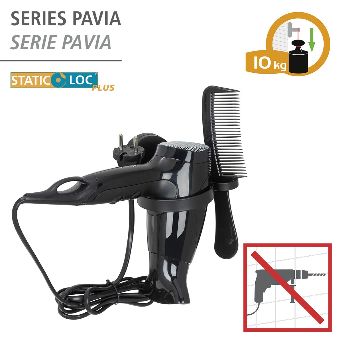 wenko-static-loc-plus-haartrocknerhalter-pavia-schwarz image 2
