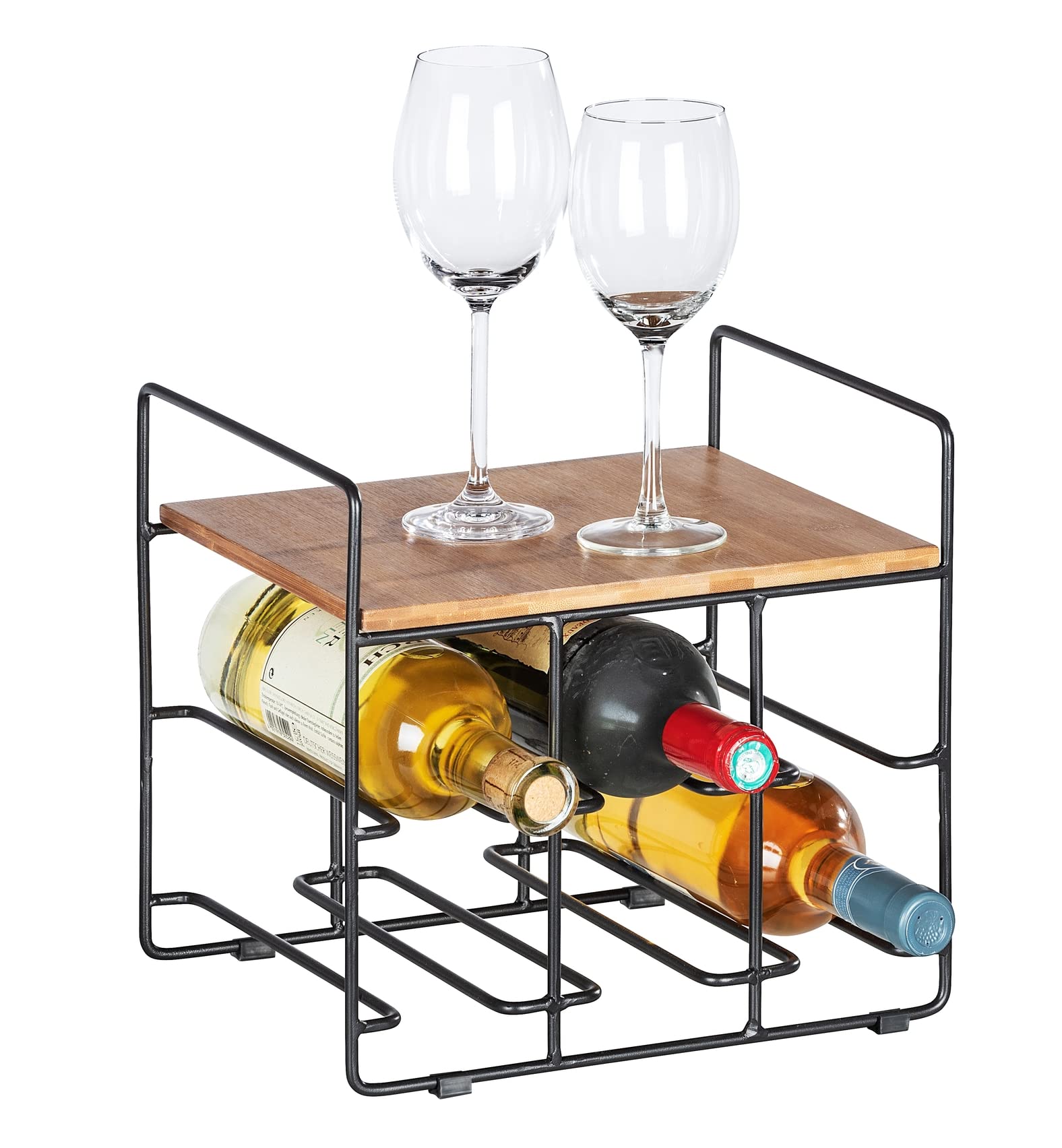 wenko-loft-weinregal-f-r-6-flaschen-bambus-schwarz-metall-30x27-5x24-cm-mit-abla image 6