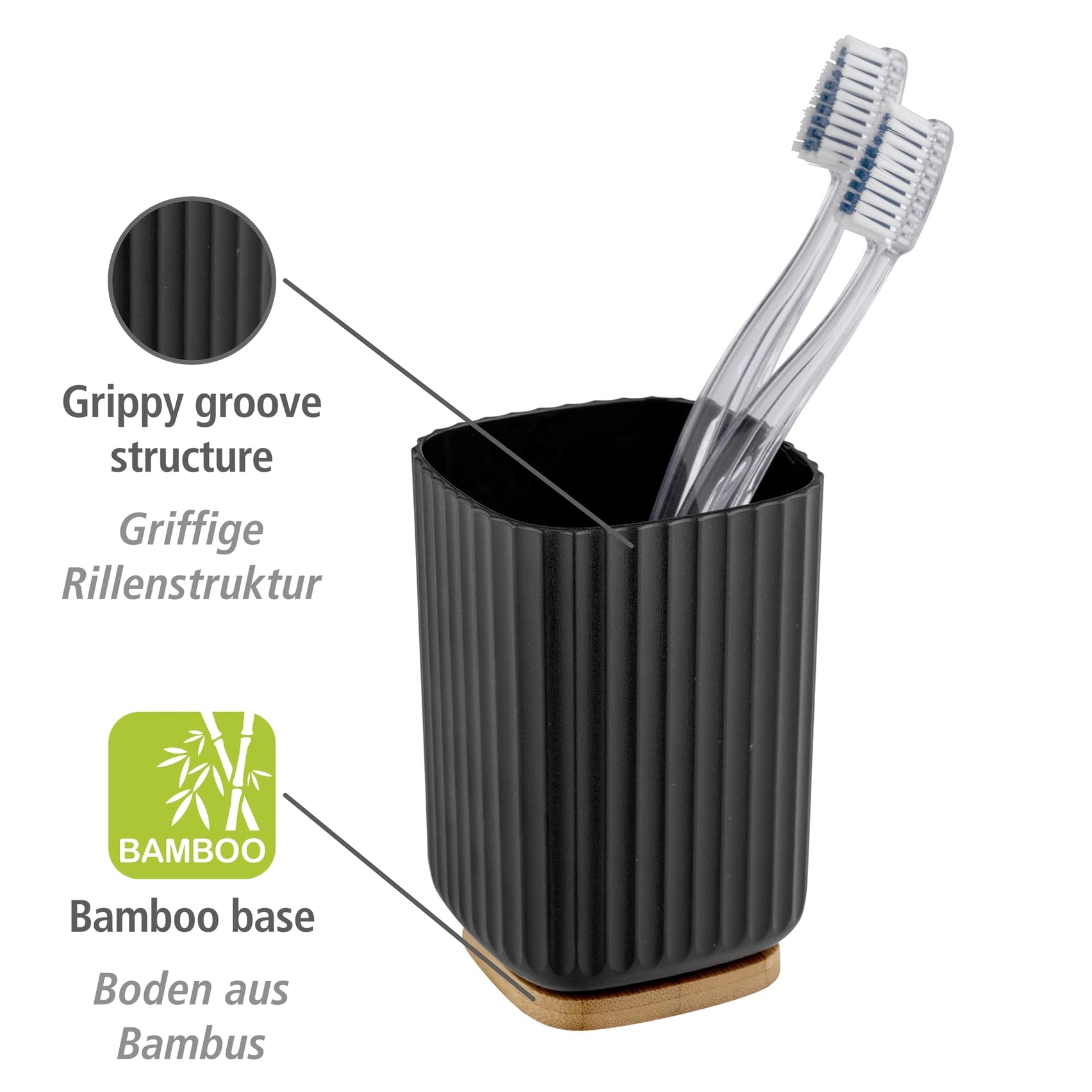 wenko-rotello-zahnputzbecher-kunststoff-bambus-schwarz-natur-8-6-x-11-1-cm image 2