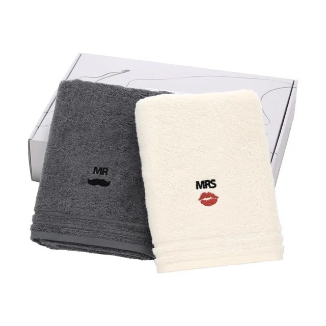 vossen-mr-mrs-handtuch-geschenkset-50-x-100-cm-2-handt-cher-ivory-flanell-mit-st image 1