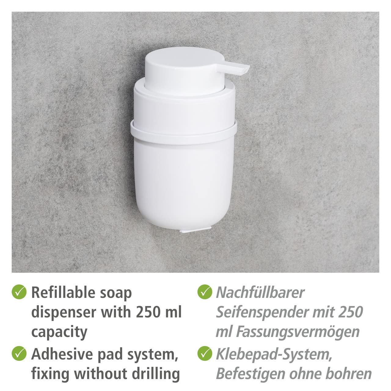 wenko-turbo-loc-carpino-seifenspender-250-ml-wei-8x13x10-cm image 3