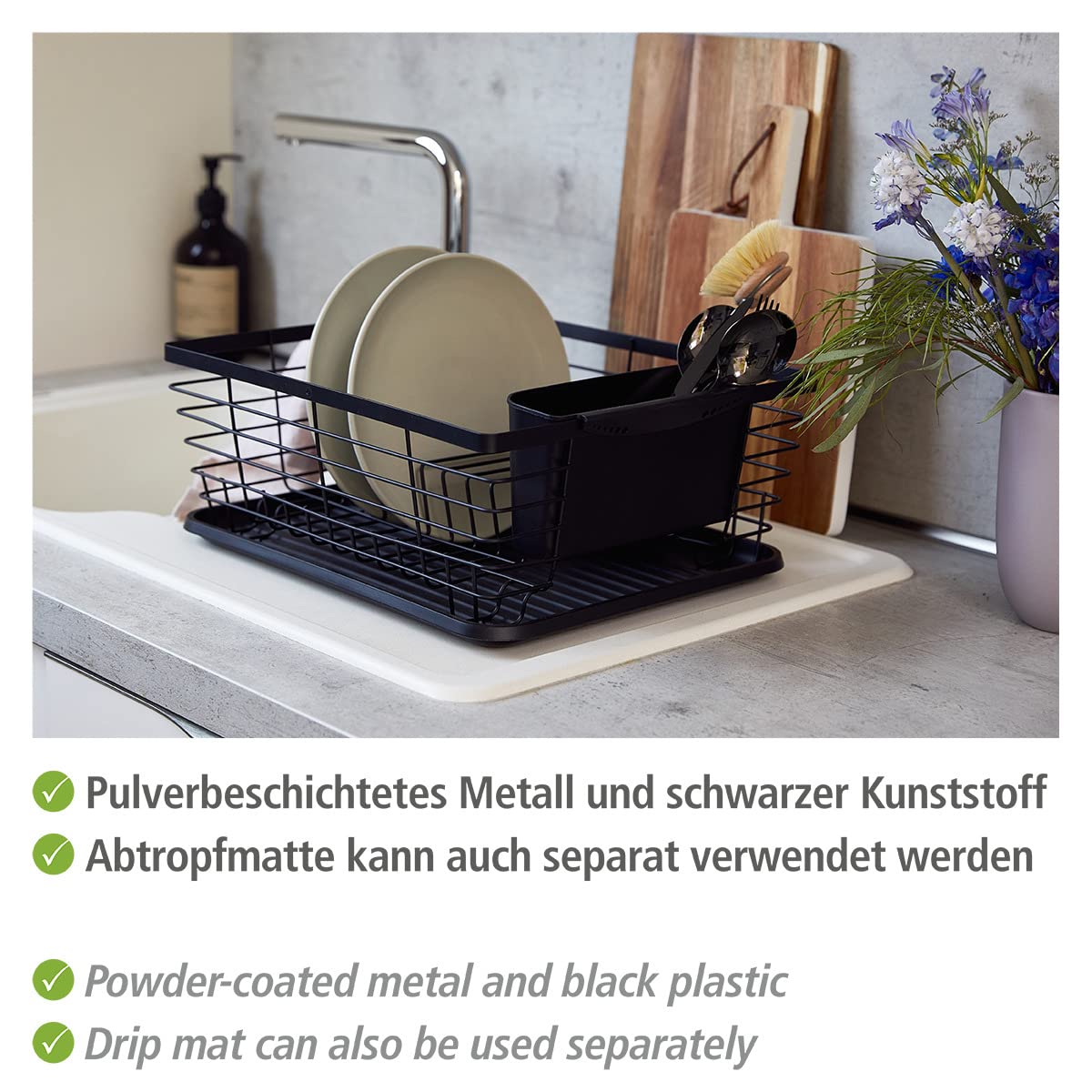 wenko-drip-geschirrabtropfer-schwarz-mit-tropfschale-36-x-15-x-30-3-cm image 3