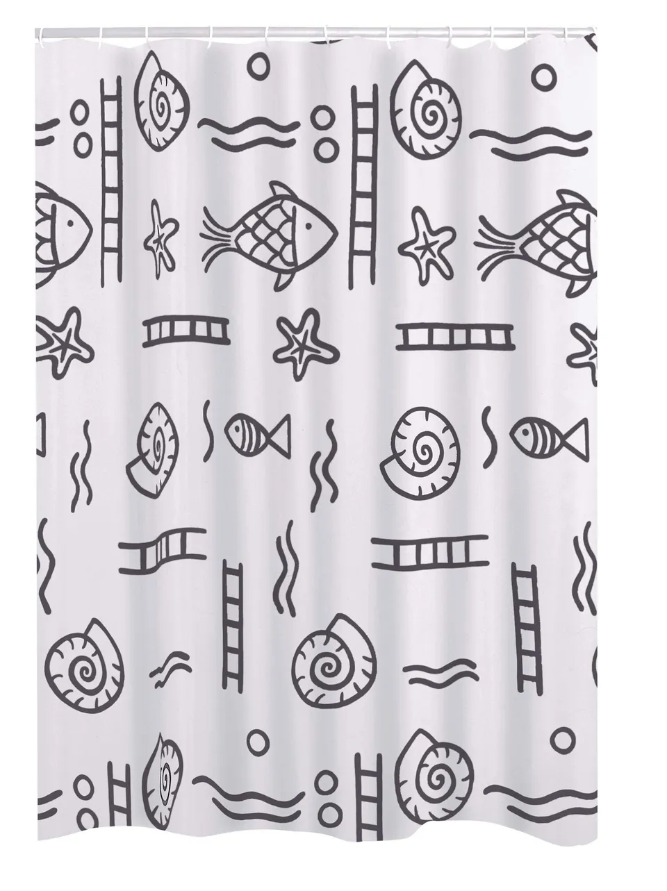 ridder-duschvorhang-textil-neptun-180x200-cm-grau-mit-fischen-inkl-ringe image 1