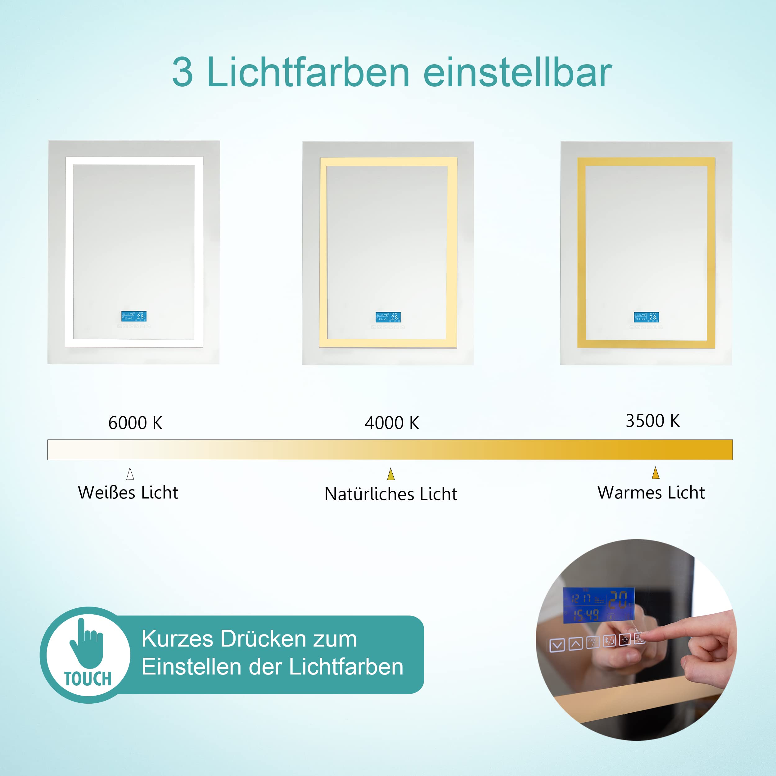 ridder-wandspiegel-sissi-80x60-cm-mit-led-bluetooth-anti-beschlag-touch-dimmer image 6
