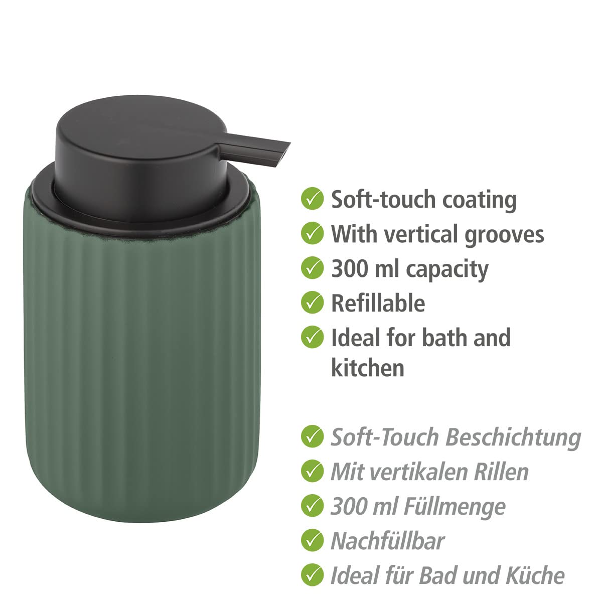 wenko-belluno-fl-ssigseifenspender-keramik-300-ml-matt-gr-n-schwarz-8-x-13-5-cm image 2
