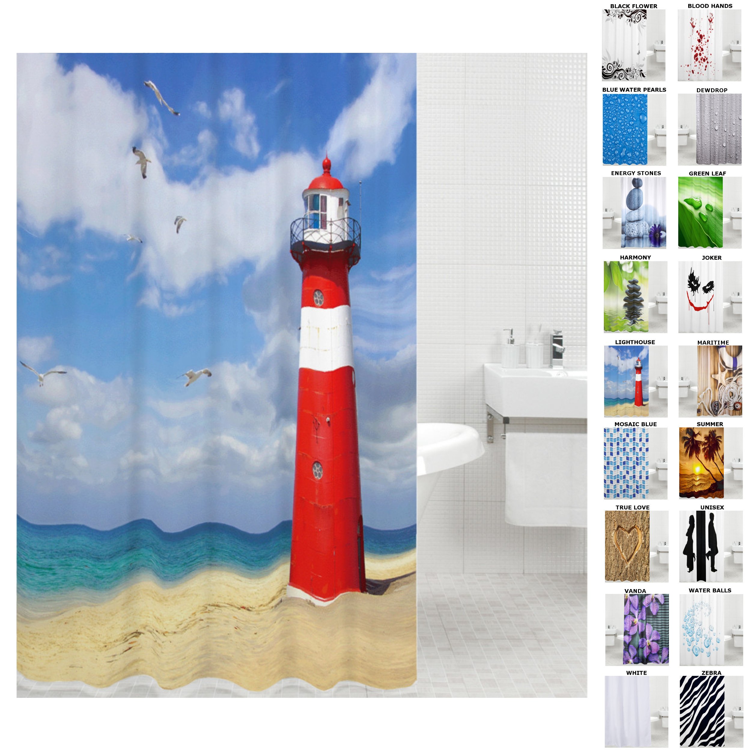 sanilo-duschvorhang-lighthouse-180-x-180-cm-wasserdicht-mit-12-ringen image 1