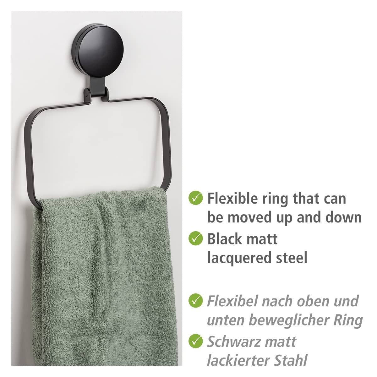 wenko-static-loc-plus-handtuchring-pavia-schwarz-stahl-matt-18-5-x-21-cm image 3