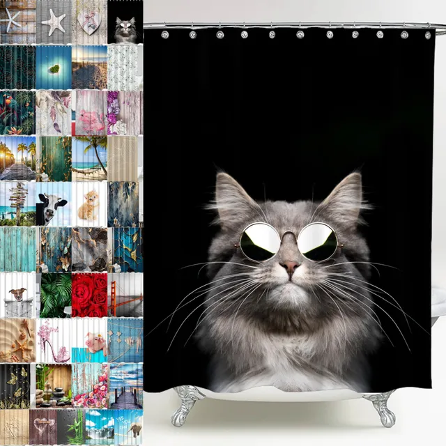 sanilo-duschvorhang-cool-cat-180x200-cm-mit-12-ringen-wasserdicht image 1