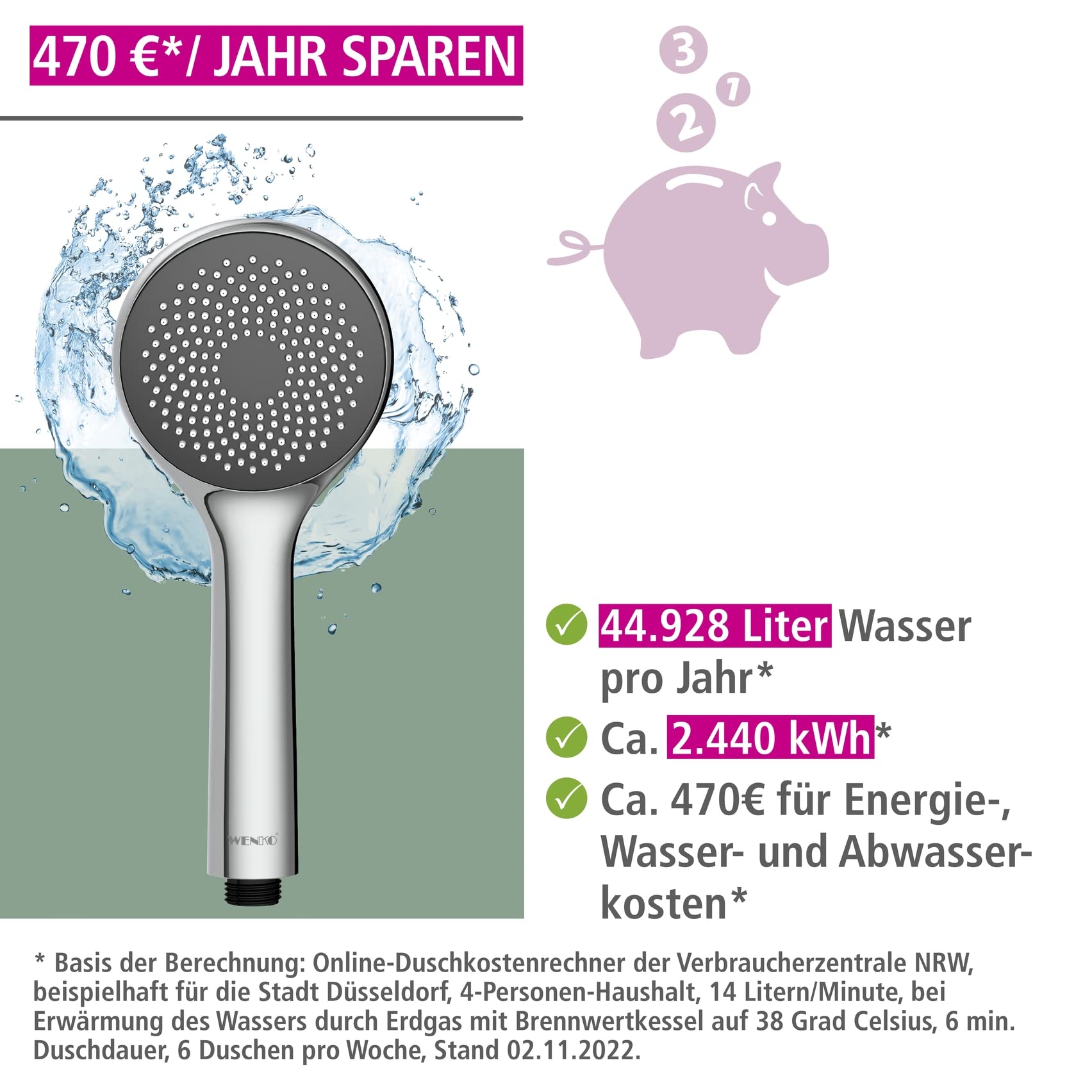 wenko-duschkopf-watersaving-handbrause-grau-9-6-cm image 3