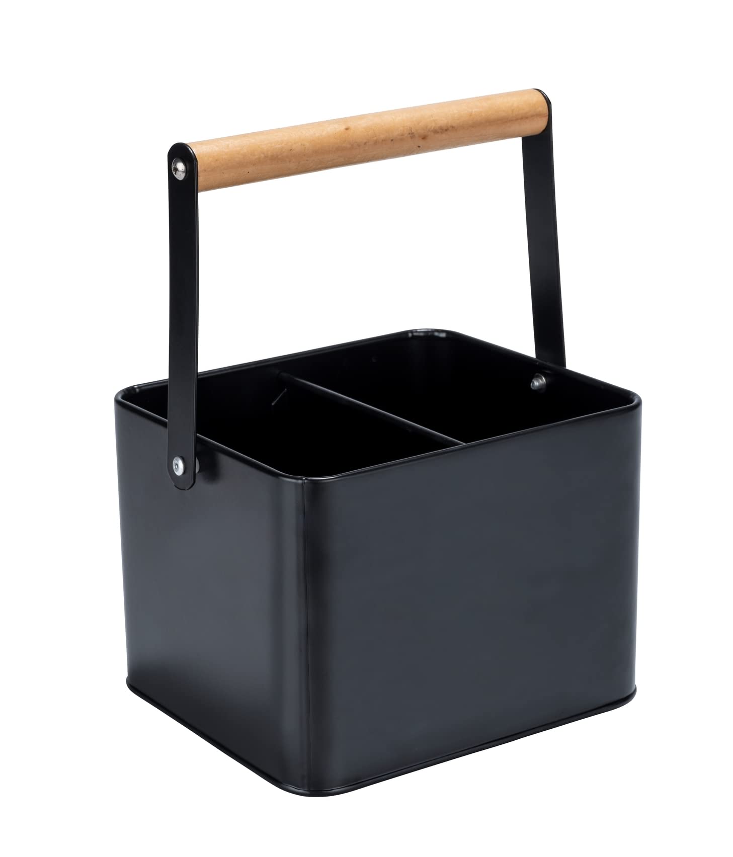 wenko-utensilienkorb-baco-tragekorb-aus-metall-mit-holzgriff-schwarz-18-x-25-5-x image 1