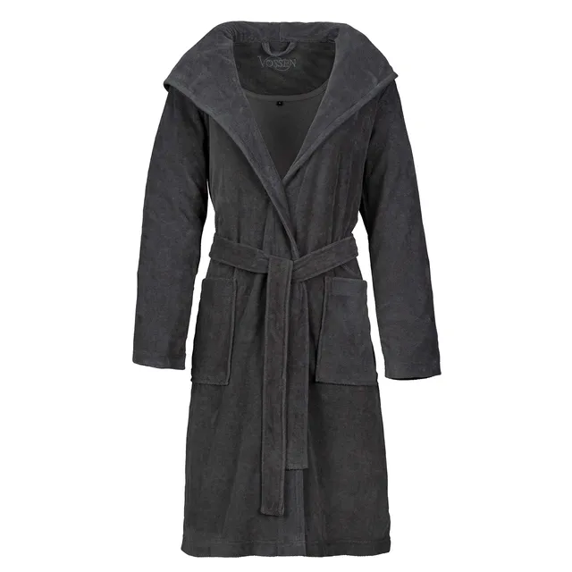 vossen-damen-bademantel-gina-graphit-gr-e-l-mit-kapuze-100-cm-bindeg-rtel image 1