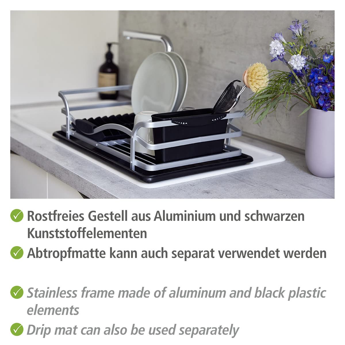 wenko-maxi-geschirrabtropfer-alu-silber-matt-schwarz-46-5-x-13-x-31-5-cm image 3
