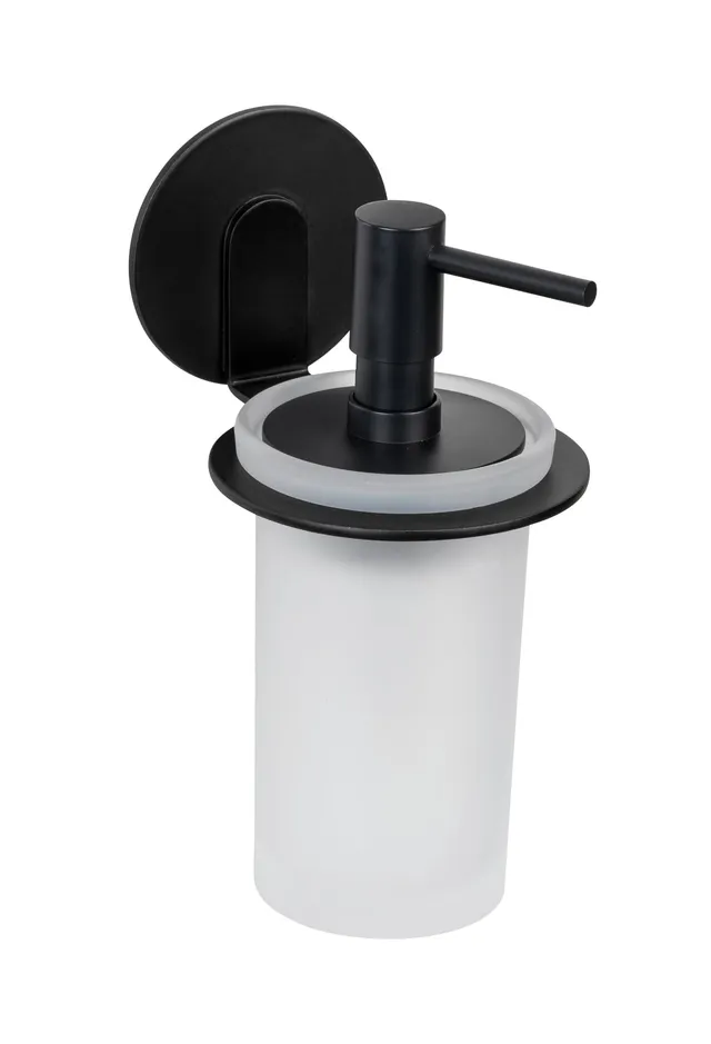 wenko-turbo-loc-bivio-black-matt-seifenspender-150-ml-wandmontiert-schwarz image 1