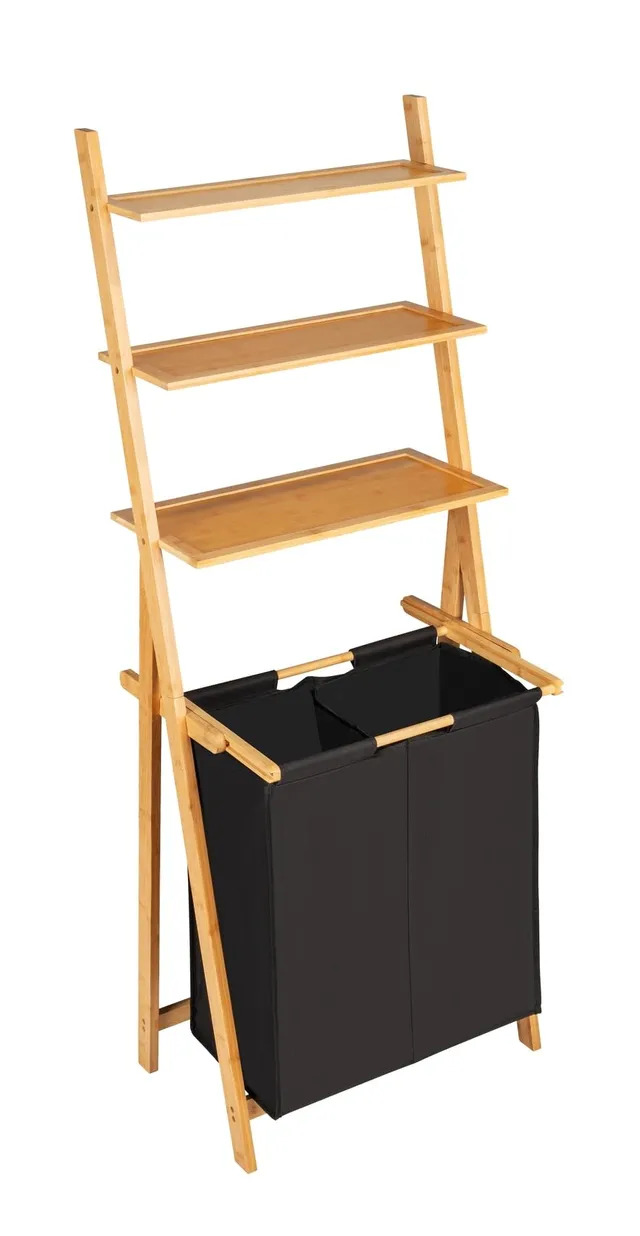 wenko-leiterregal-ecori-mit-w-schesammler-bambus-2-x-33-l-schwarz image 1