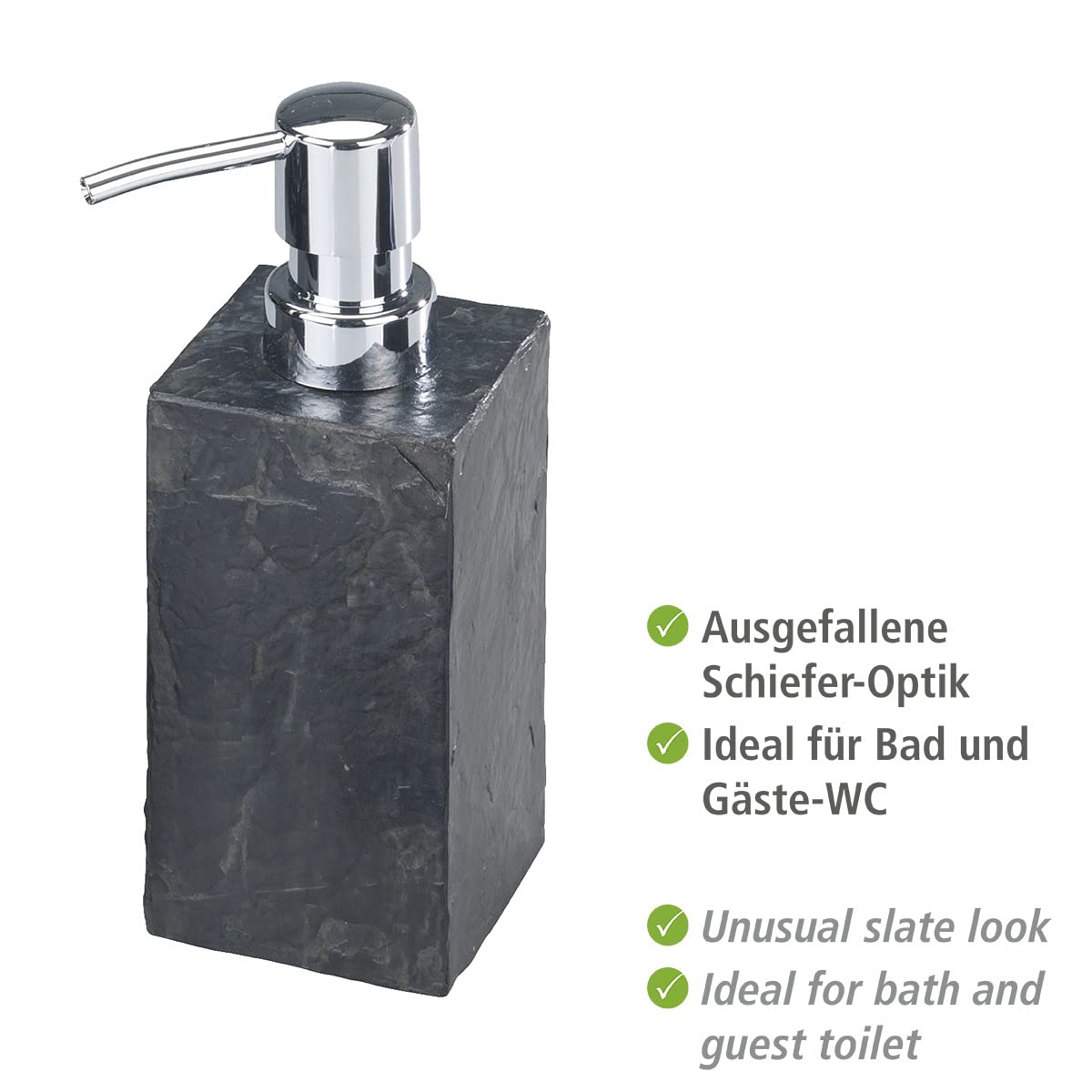 wenko-seifenspender-slate-rock-250-ml-polyresin-in-schiefer-optik-chrom image 2