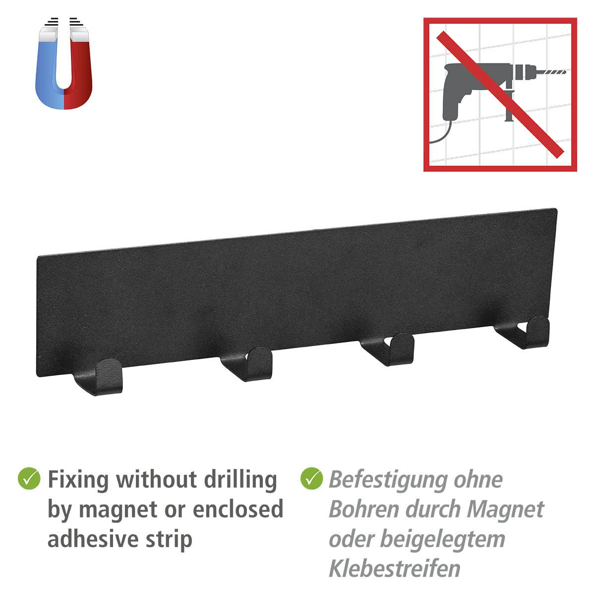 wenko-hakenleiste-ima-schwarz-30-x-6-5-cm-mit-4-haken-magnetisch image 2
