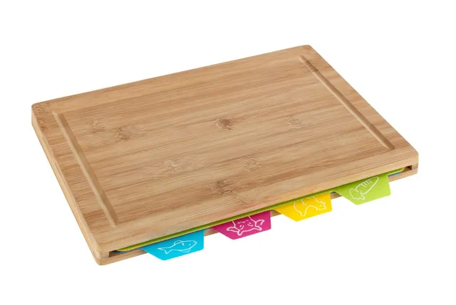 wenko-bella-schneidebrett-bambus-mit-saftrille-4-schneidematten-32-5-x-22-5-cm image 1