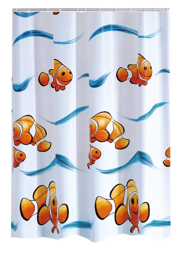 ridder-duschvorhang-folie-clown-180-x-200-cm-fische-motiv-inkl-ringe image 1