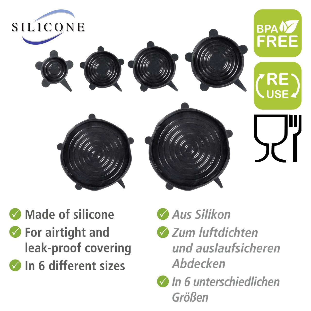 wenko-silikondeckel-loui-6er-set-schwarz-6-20-cm image 2