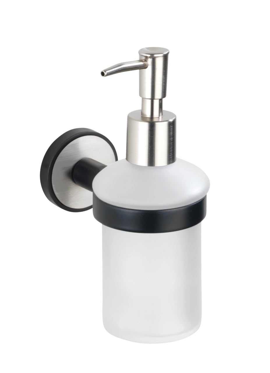 wenko-uv-loc-udine-seifenspender-200-ml-7-x-16-2-x-11-cm-glas-edelstahl-schwarz- image 1