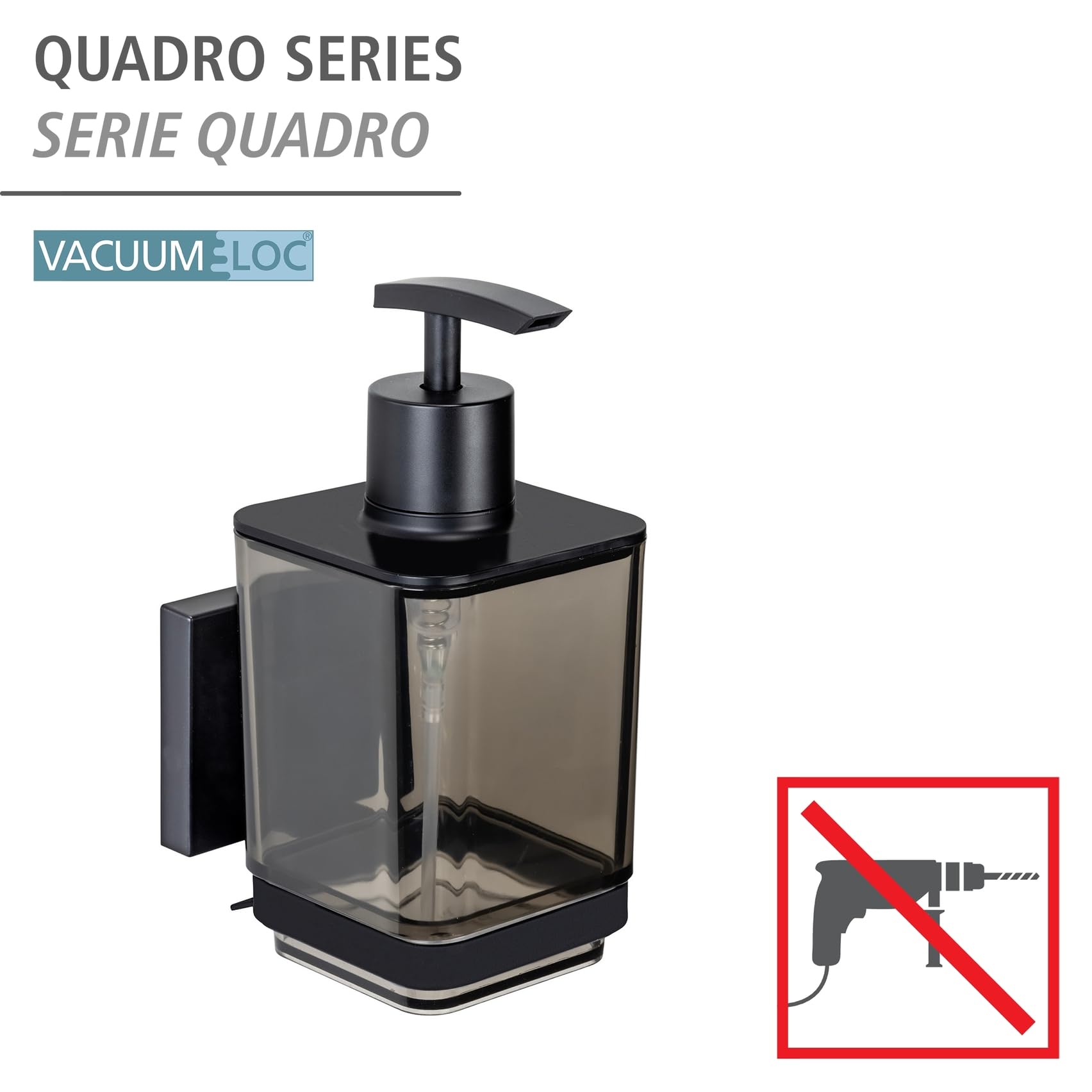 wenko-seifenspender-quadro-340-ml-schwarz-mit-edelstahl-halterung-vacuum-loc image 2