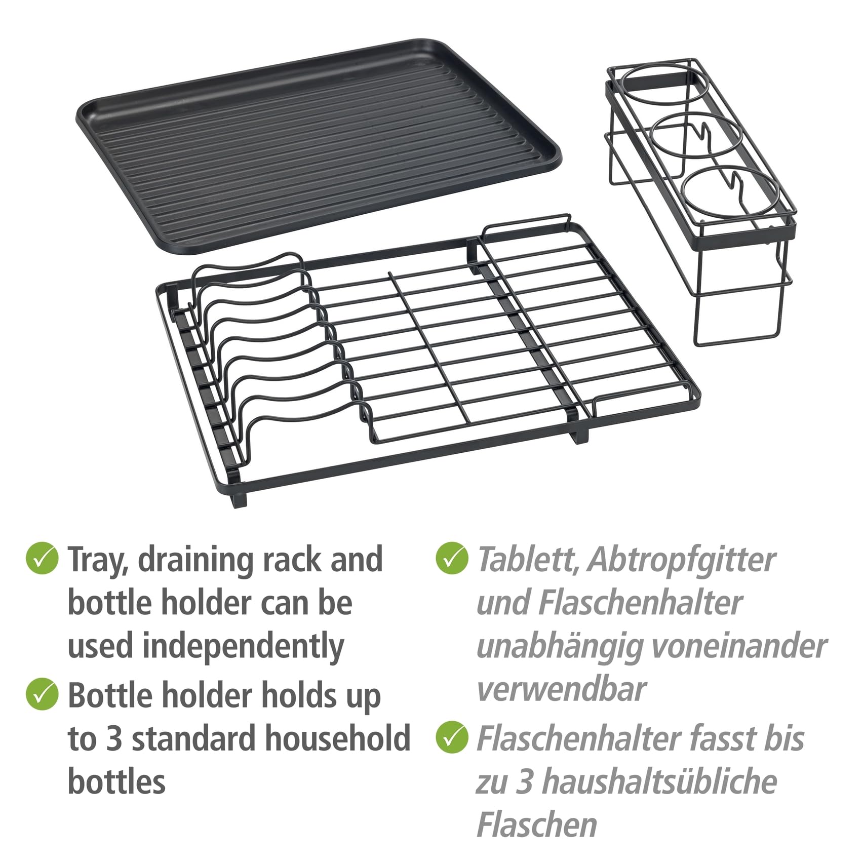 wenko-geschirrabtropfer-amy-mit-flaschenhalter-abtropfgestell-schwarz image 3