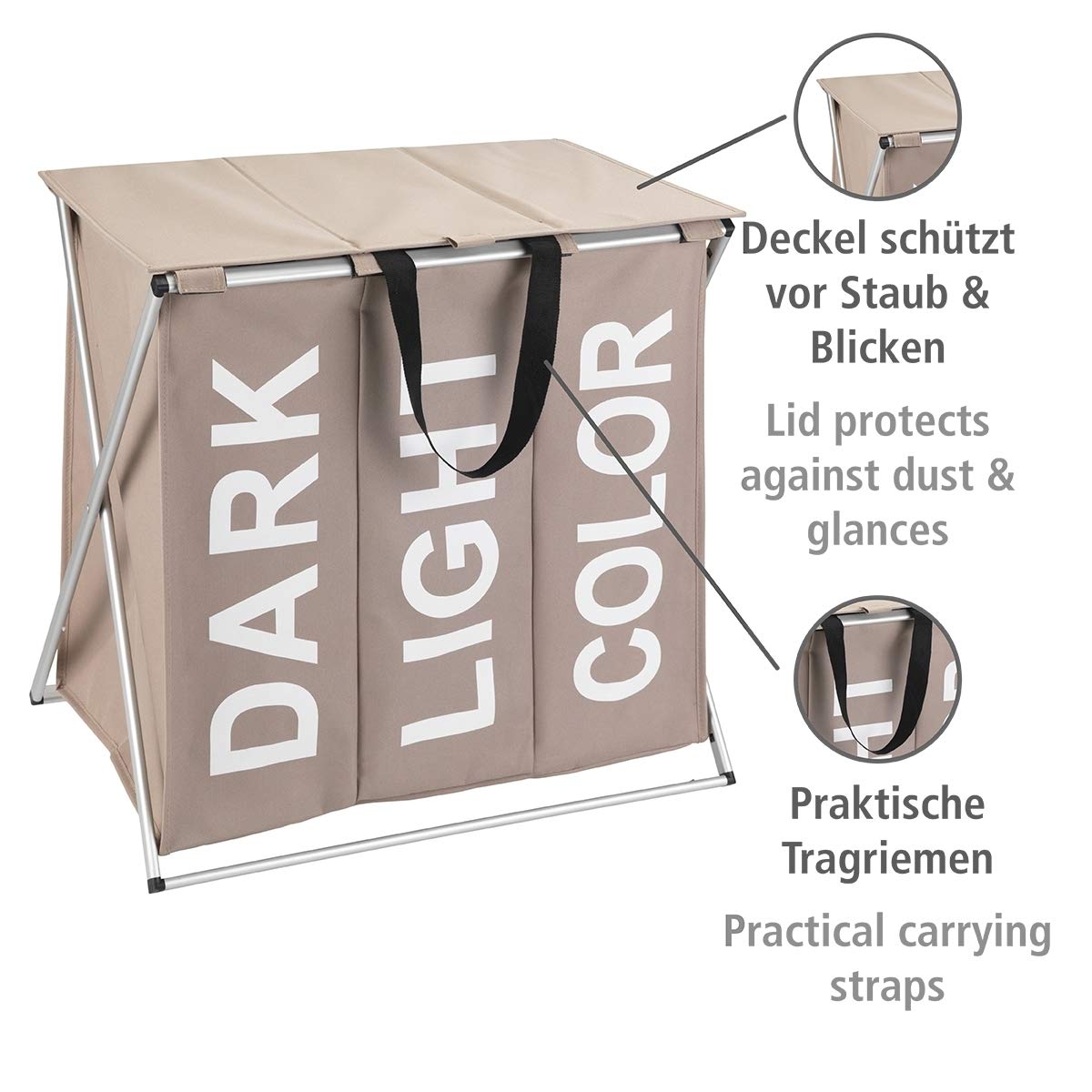 wenko-trio-top-taupe-w-schesammler-118-l-w-schekorb-mit-deckel-und-3-f-chern image 2