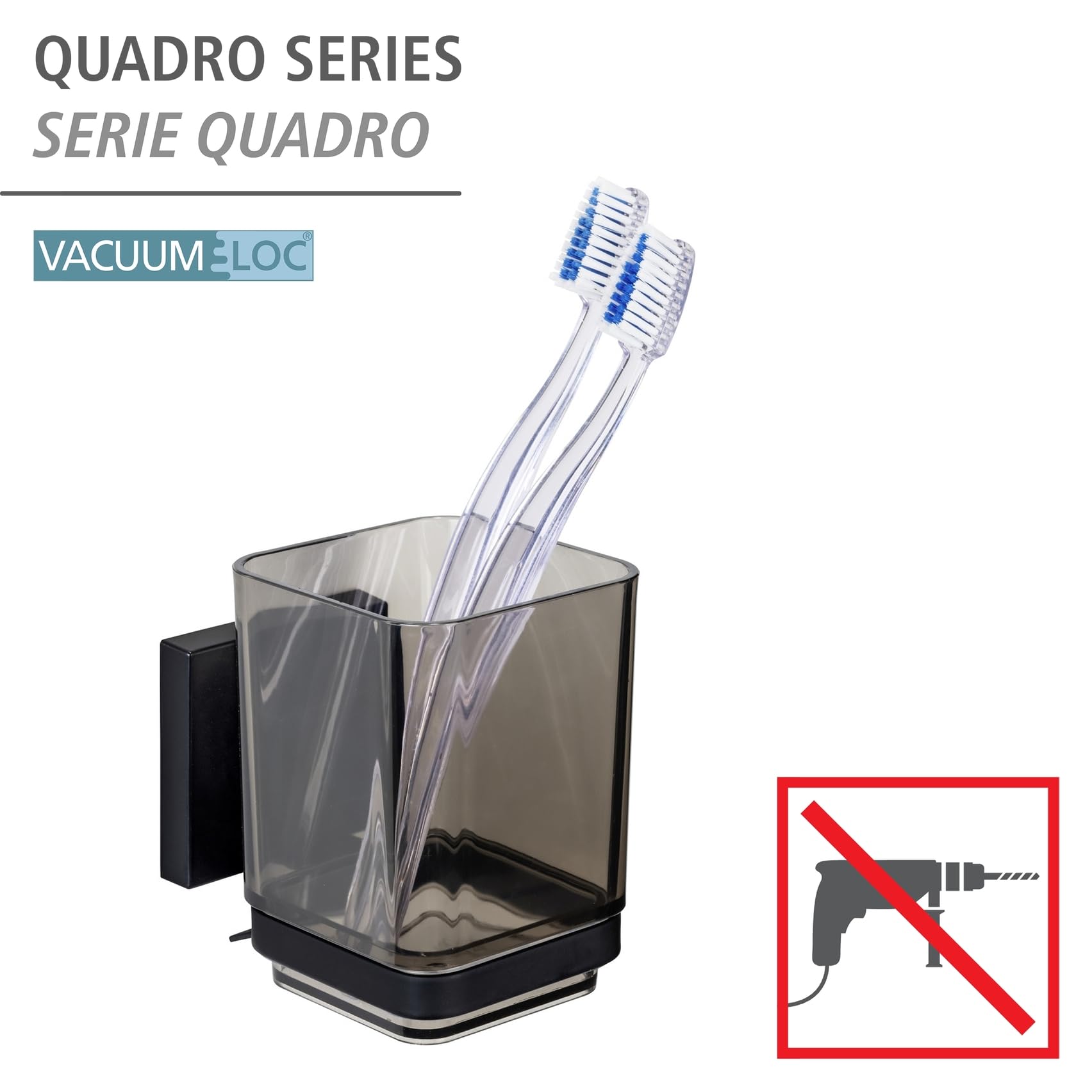 wenko-vacuum-loc-quadro-zahnputzbecher-schwarz-kunststoffbecher-mit-edelstahlhal image 2