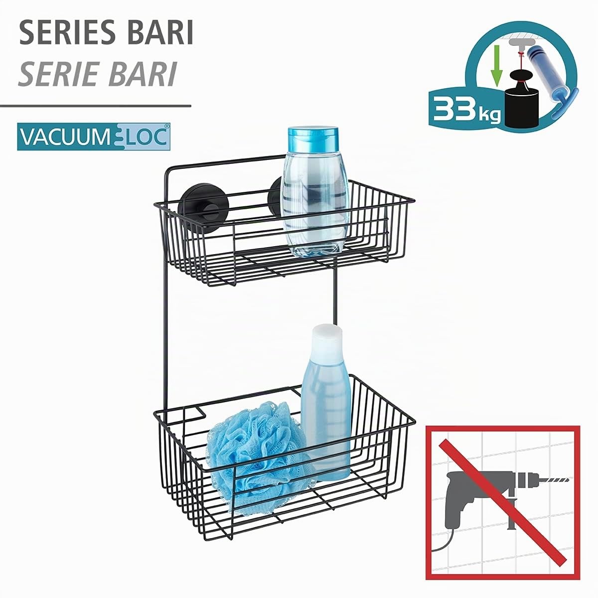 wenko-bari-wandregal-2-etagen-vacuum-loc-26x38x17-cm-schwarz image 2