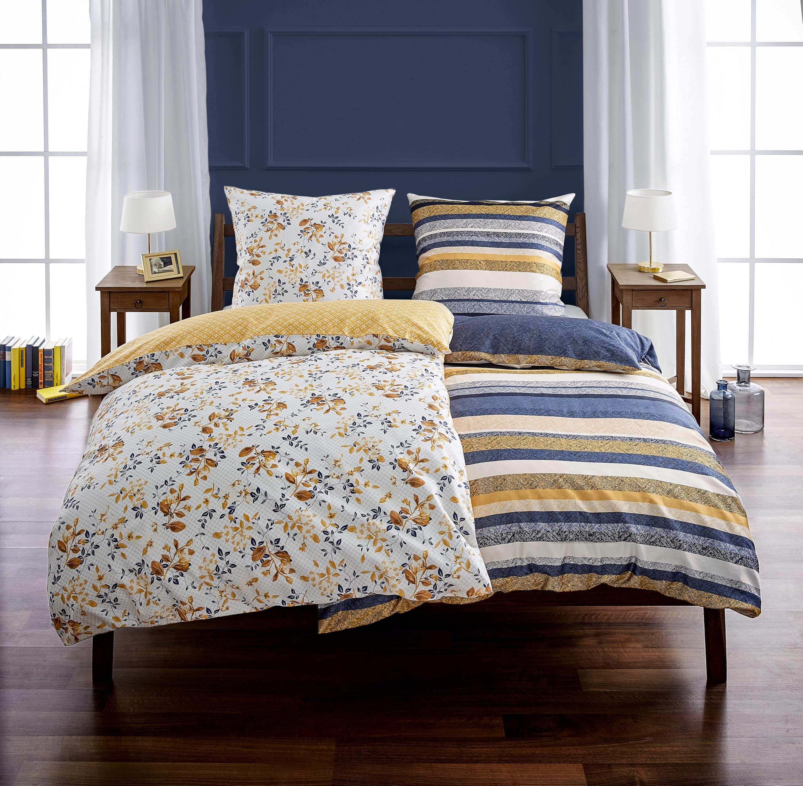 kleine-wolke-wendebettw-sche-flowery-mako-satin-gelb-155x220-cm-80x80-cm image 2