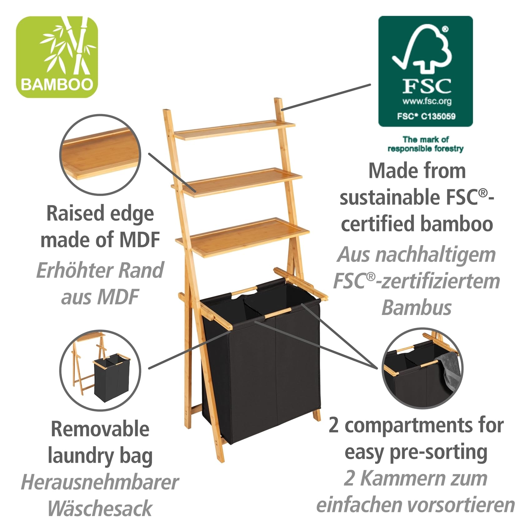 wenko-leiterregal-ecori-mit-w-schesammler-bambus-2-x-33-l-schwarz image 2