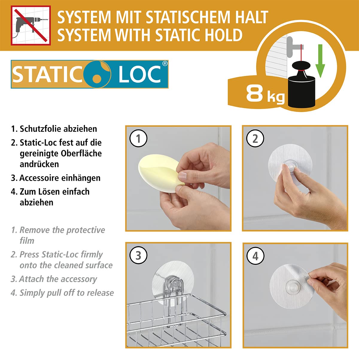 wenko-static-loc-osimo-duschkopfhalter-silber-halterung-ohne-bohren-9-5-x-6-2-cm image 6