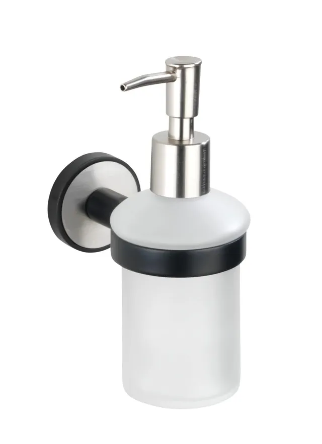 wenko-uv-loc-udine-seifenspender-200-ml-7-x-16-2-x-11-cm-glas-edelstahl-schwarz- image 1