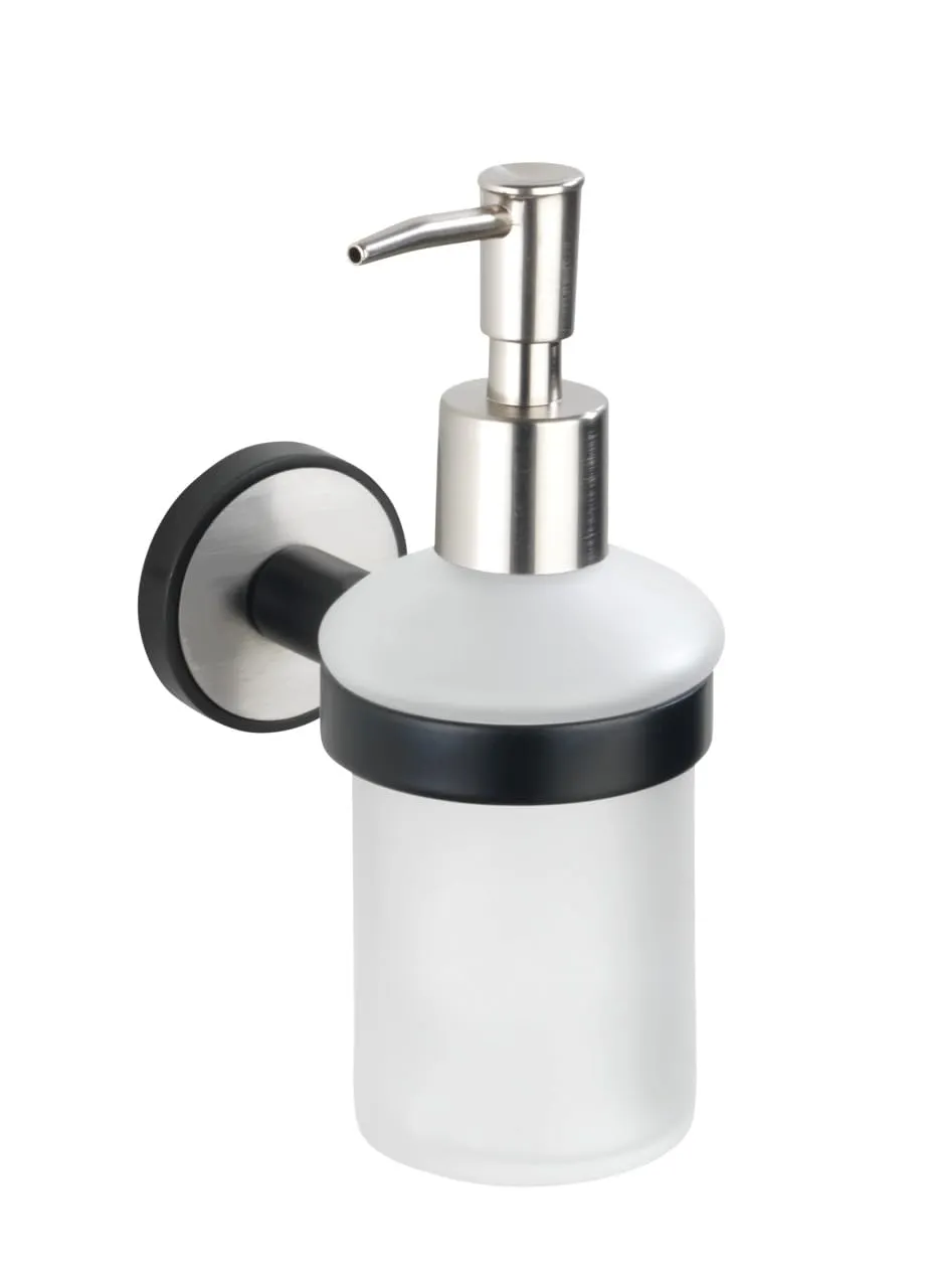 wenko-uv-loc-udine-seifenspender-200-ml-7-x-16-2-x-11-cm-glas-edelstahl-schwarz- image 1