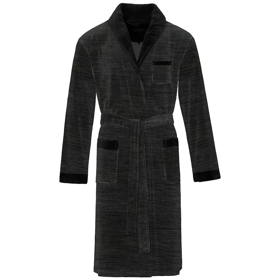 vossen-herren-bademantel-alberto-black-gr-e-m-schalkragen-aus-nikivelours image 1