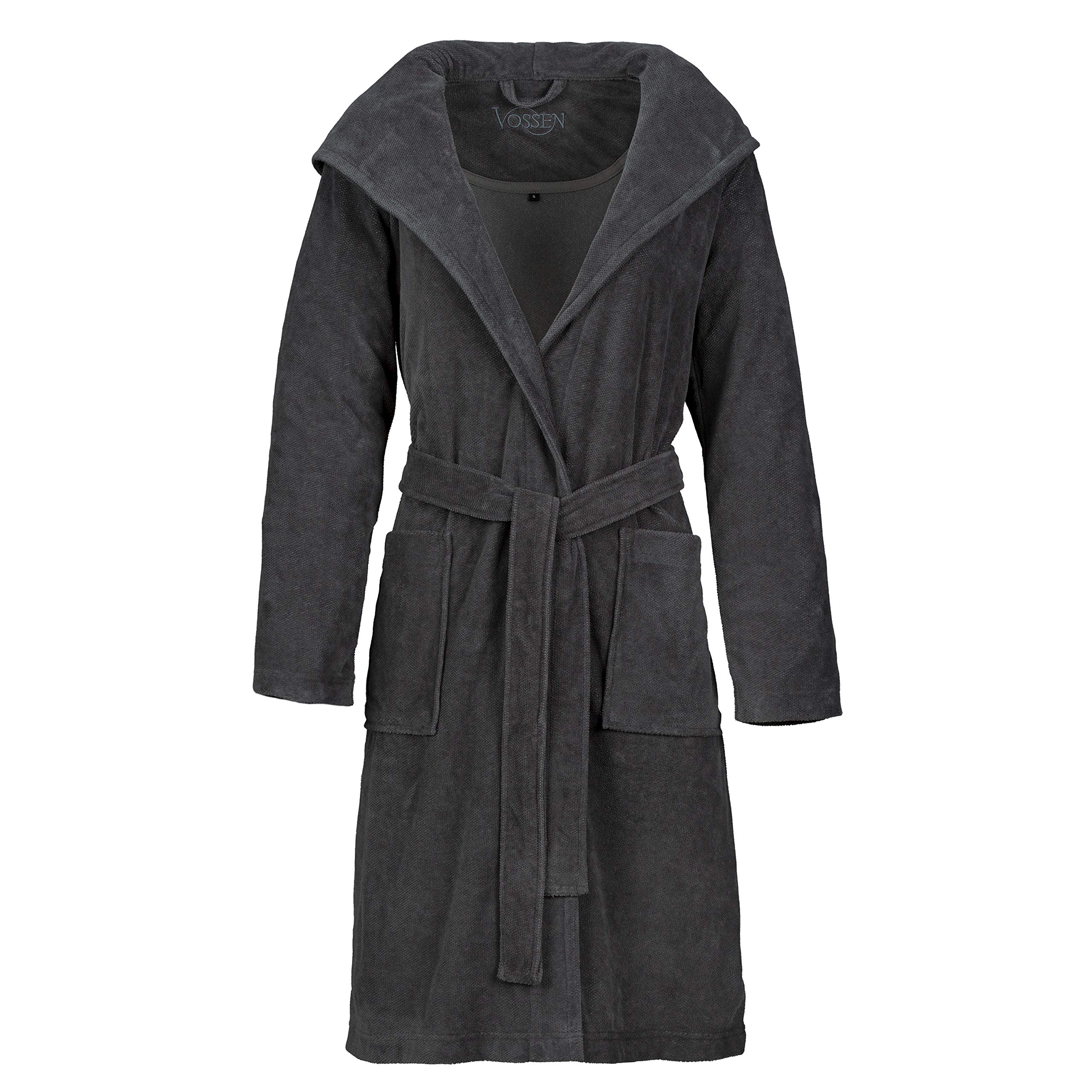 vossen-damen-bademantel-gina-graphit-gr-e-l-mit-kapuze-100-cm-bindeg-rtel image 1