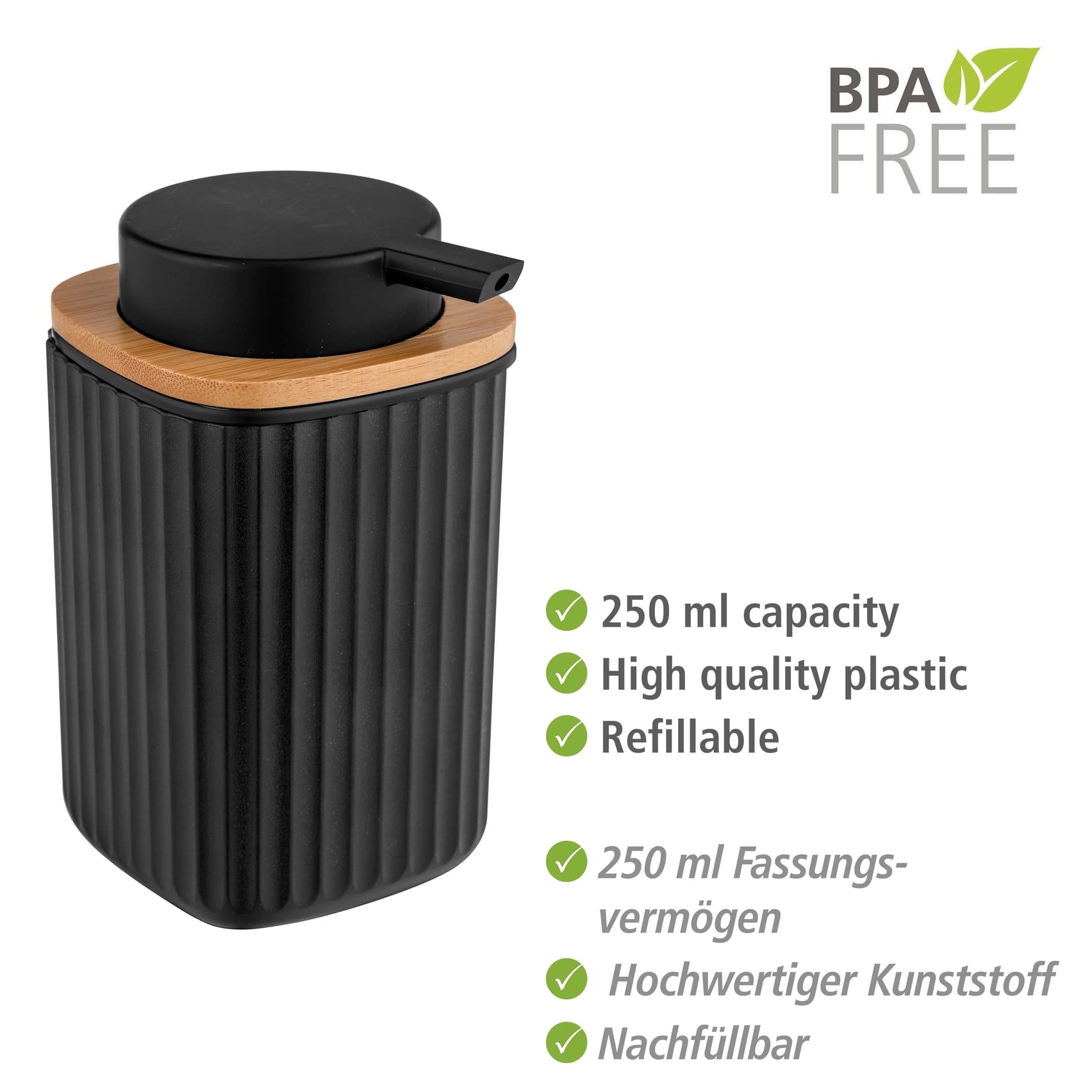 wenko-rotello-seifenspender-250-ml-mit-bambus-deckel-schwarz-natur-8-9x12-7x7-5- image 3