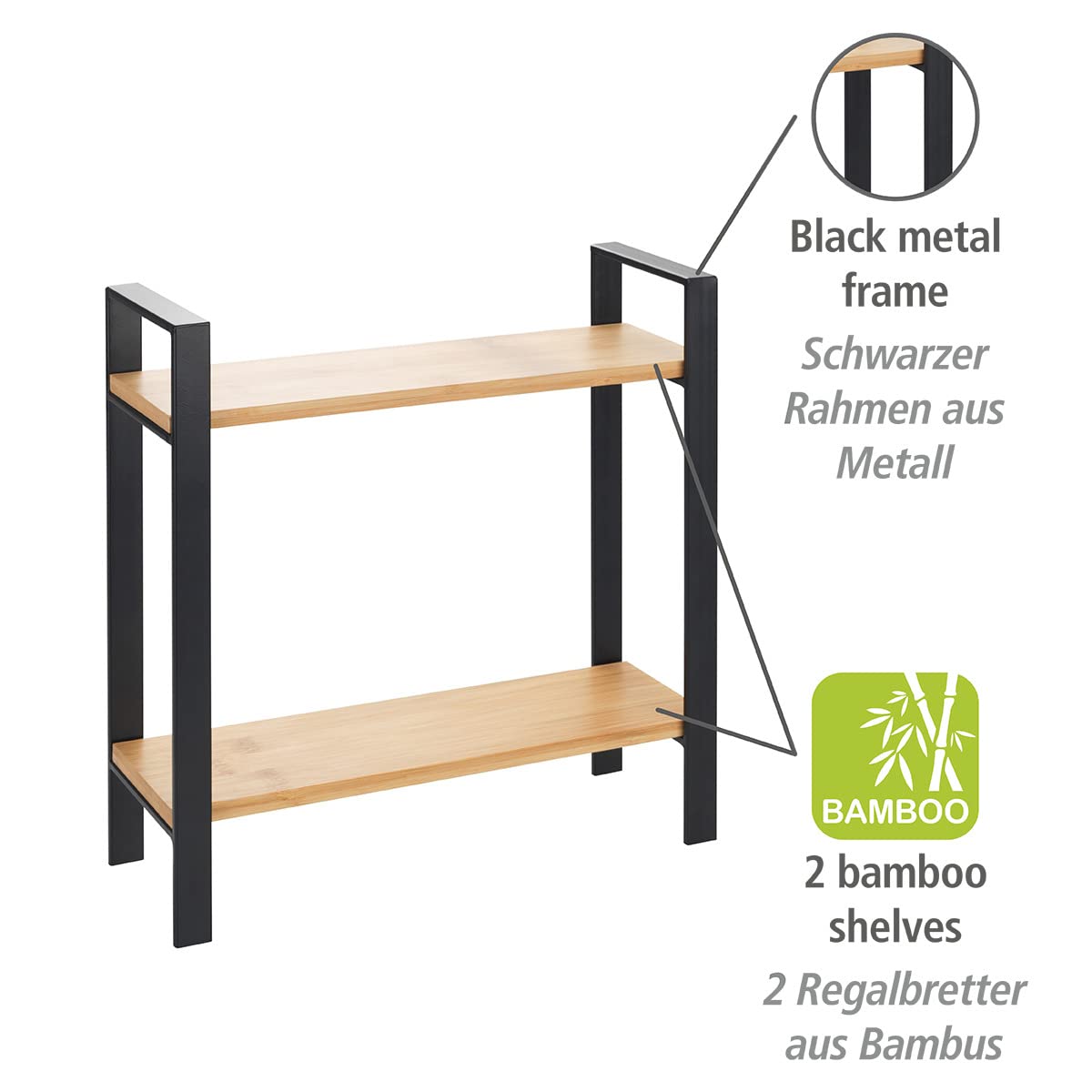 wenko-k-chenregal-lou-2-etagen-metall-bambus-schwarz-hellbraun-32-x-33-x-11-cm image 2