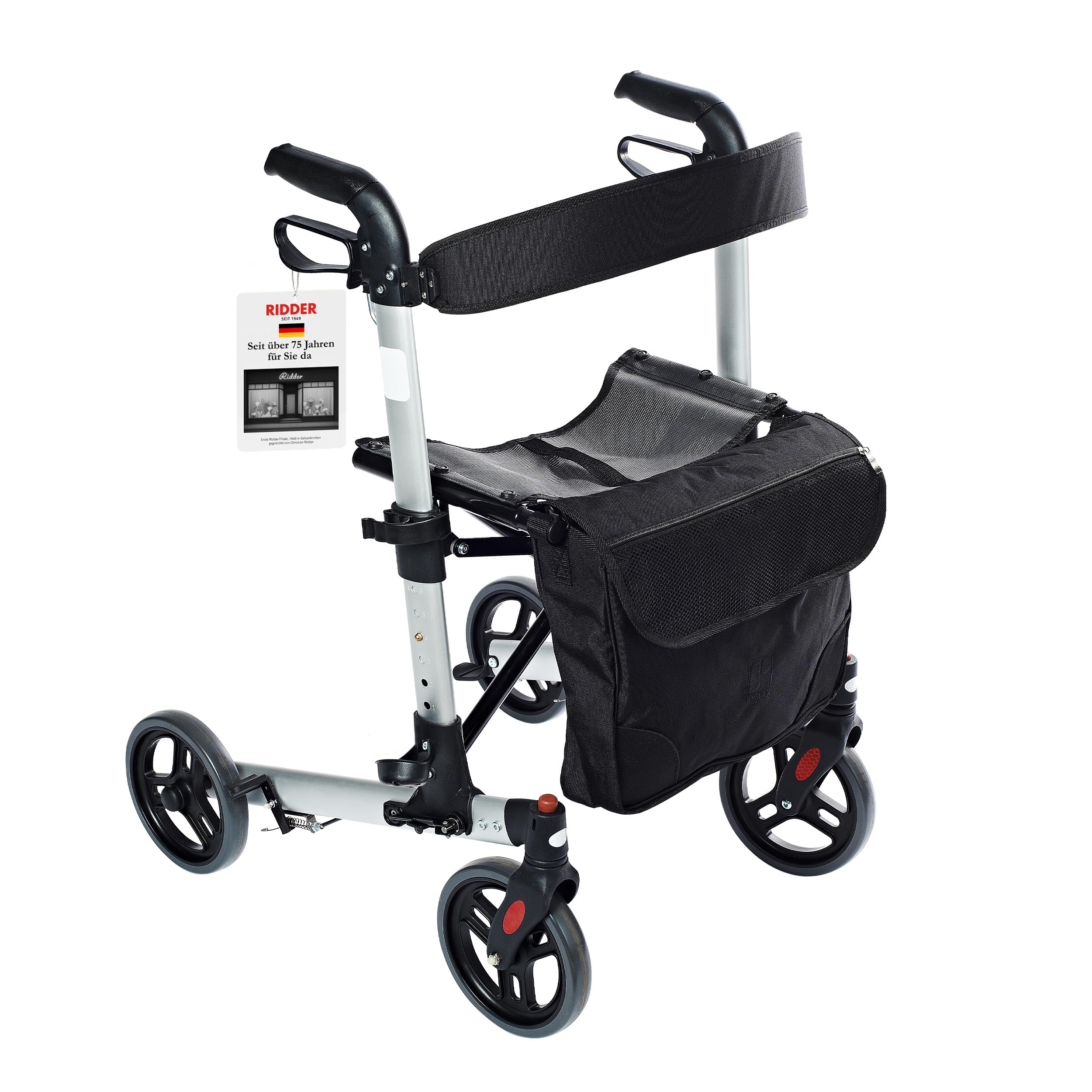 ridder-rollator-mio-faltbarer-gehwagen-mit-sitz-r-ckengurt-und-einkaufstasche-bi image 1