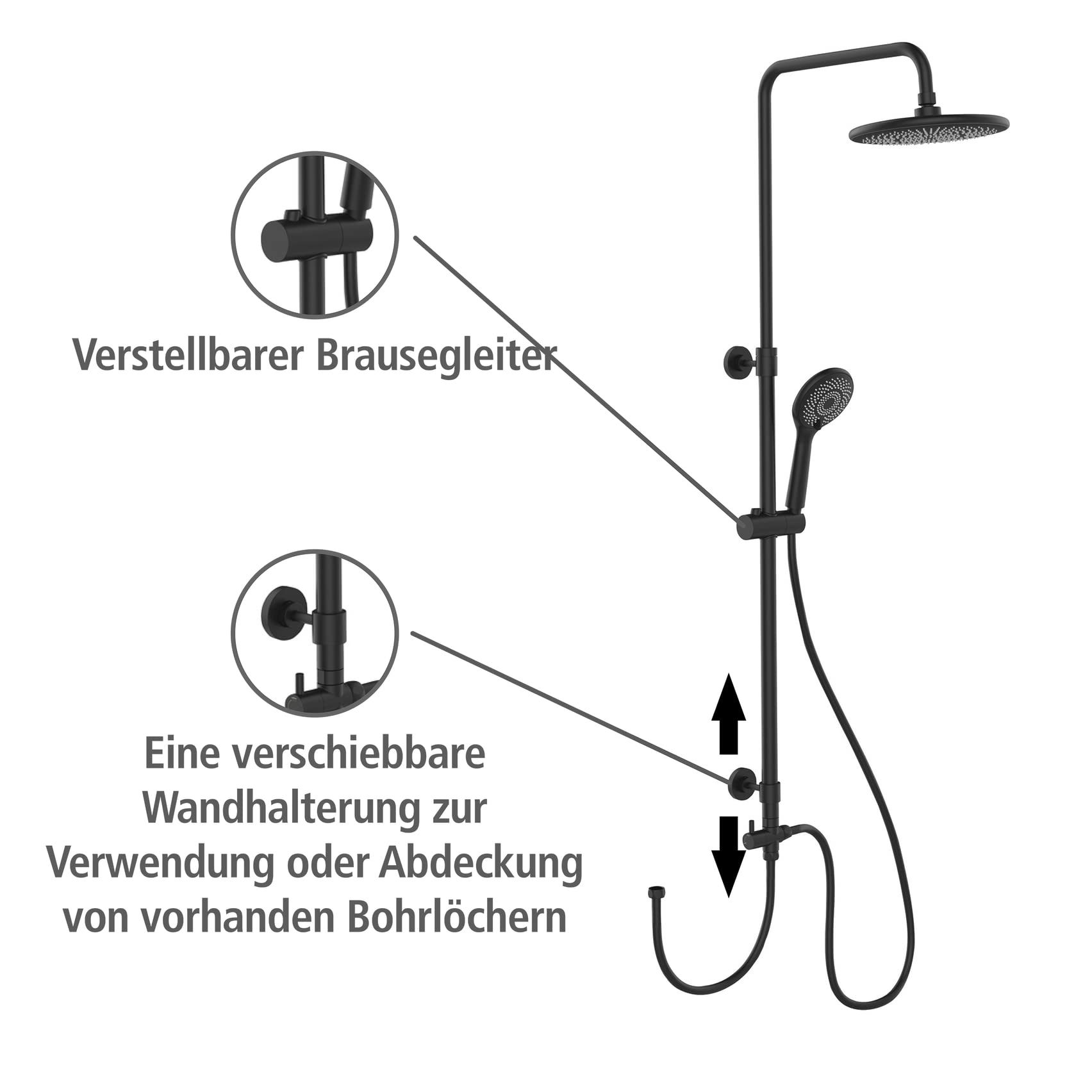 wenko-watersaving-duschsystem-schwarz-edelstahl-75-120-cm-mit-regendusche-und-ha image 3