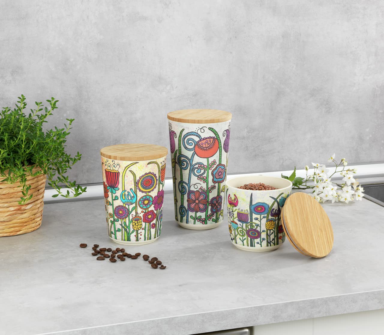 wenko-flowers-vorratsdose-0-95-liter-mit-bambusdeckel-10-5-x-18-5-cm-mehrfarbig image 7
