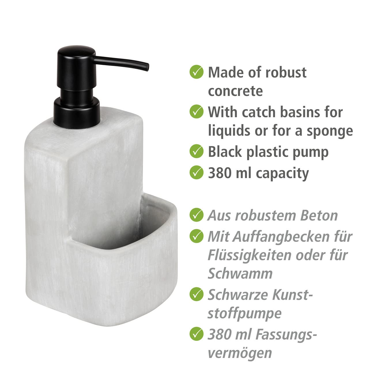wenko-sp-lmittelspender-festival-seifenspender-beton-grau-380-ml-mit-schwammfach image 2