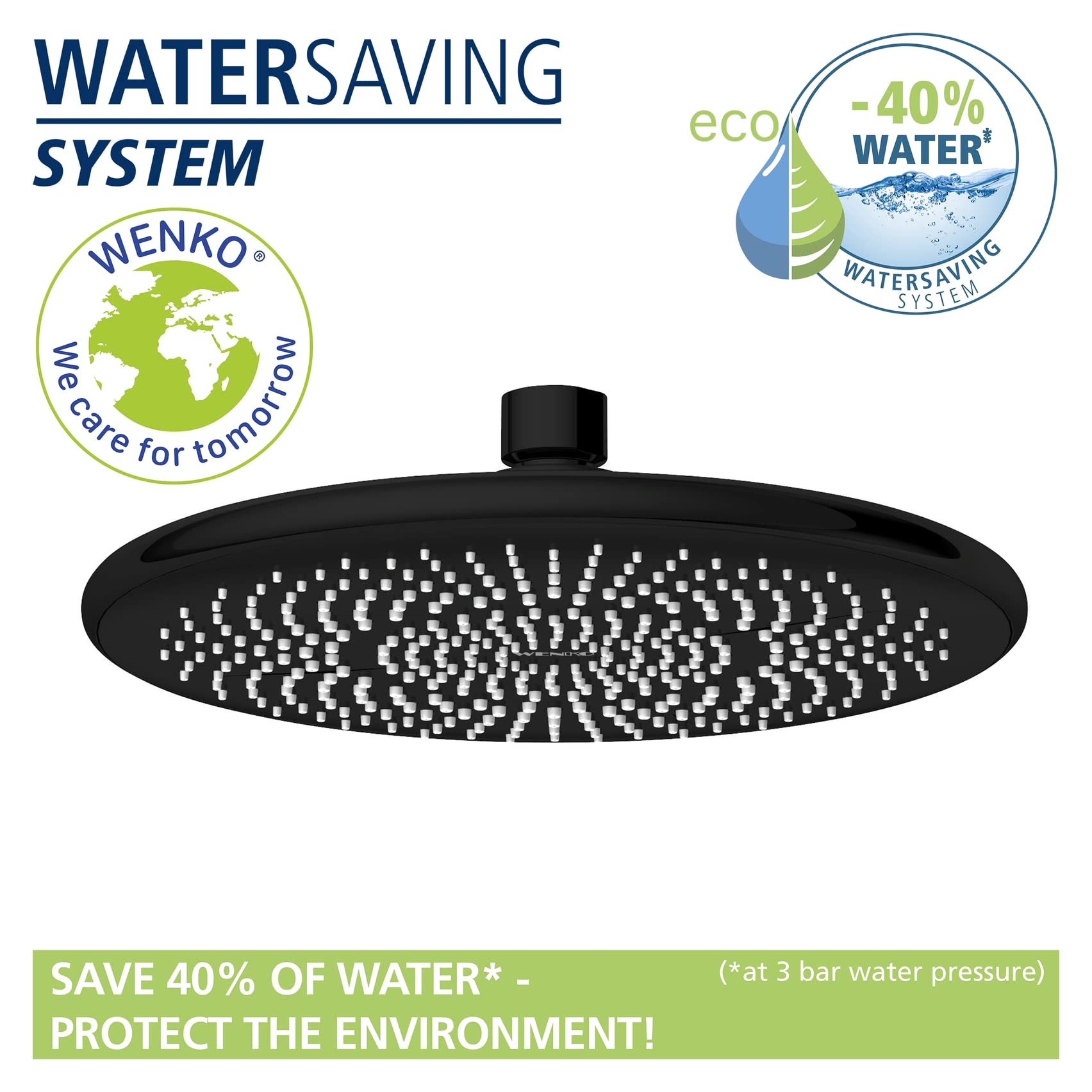 wenko-watersaving-regenduschkopf-kopfbrause-22-5-cm-wasserspar-system-schwarz image 2