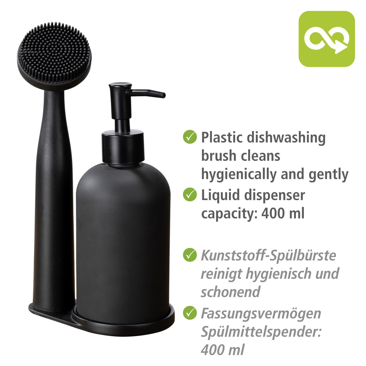 wenko-piedo-3-teiliges-sp-l-set-mit-sp-lmittelspender-400-ml-schwarz image 5