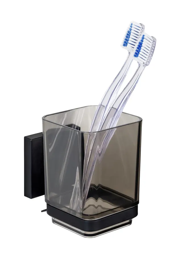 wenko-vacuum-loc-quadro-zahnputzbecher-schwarz-kunststoffbecher-mit-edelstahlhal image 1