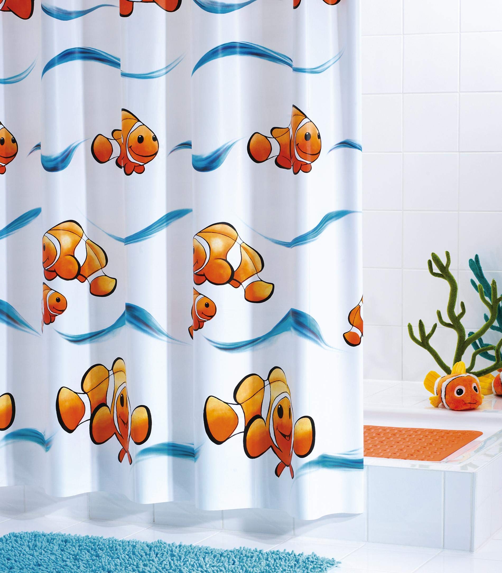 ridder-duschvorhang-folie-clown-180-x-200-cm-fische-motiv-inkl-ringe image 2