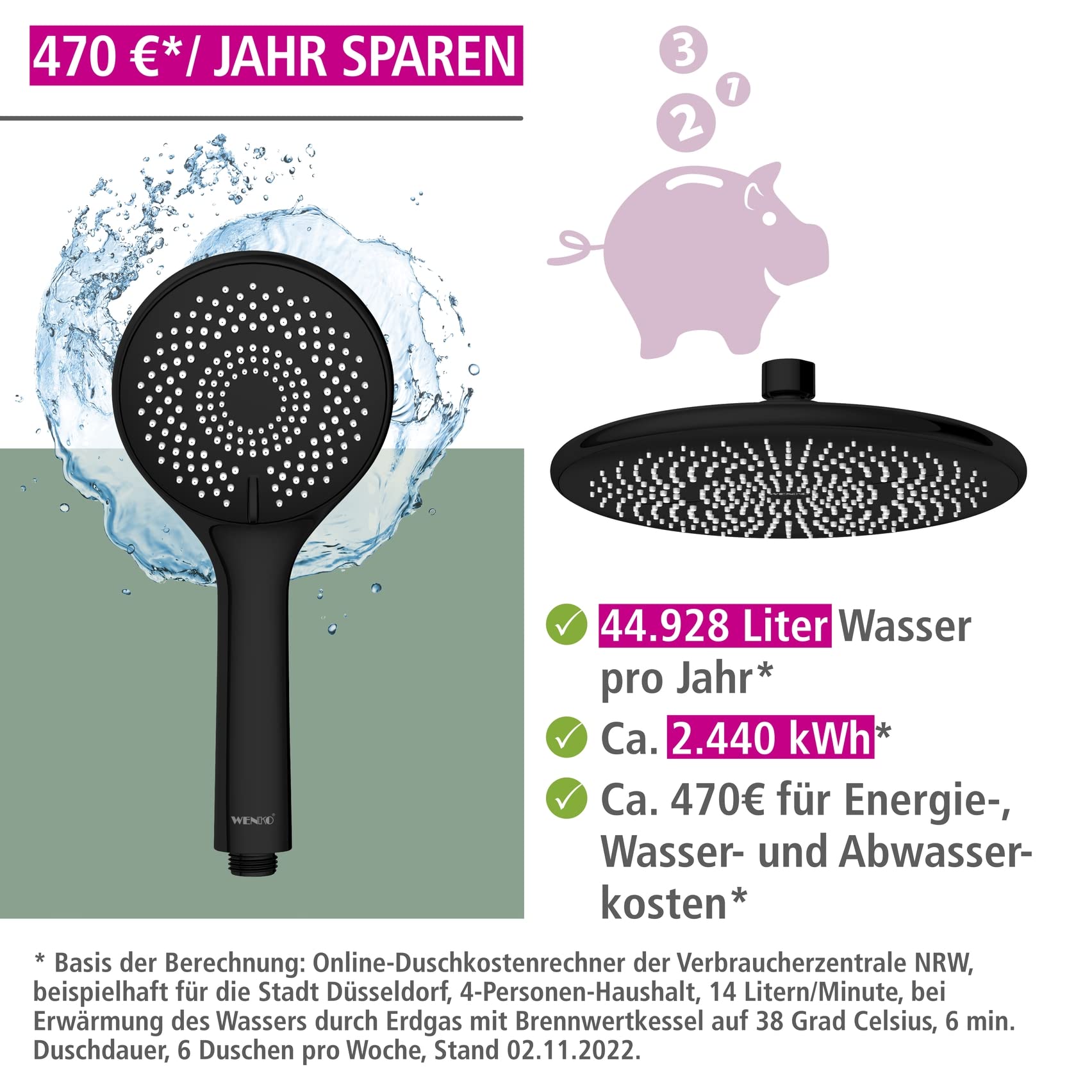wenko-watersaving-duschsystem-schwarz-edelstahl-75-120-cm-mit-regendusche-und-ha image 6